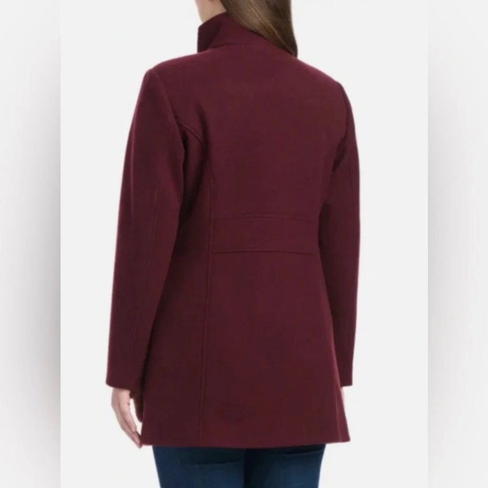 Vince Camuto Women’s Faux Wool Deep Burgundy Pea Coat Medium NEW - Picture 2 of 11